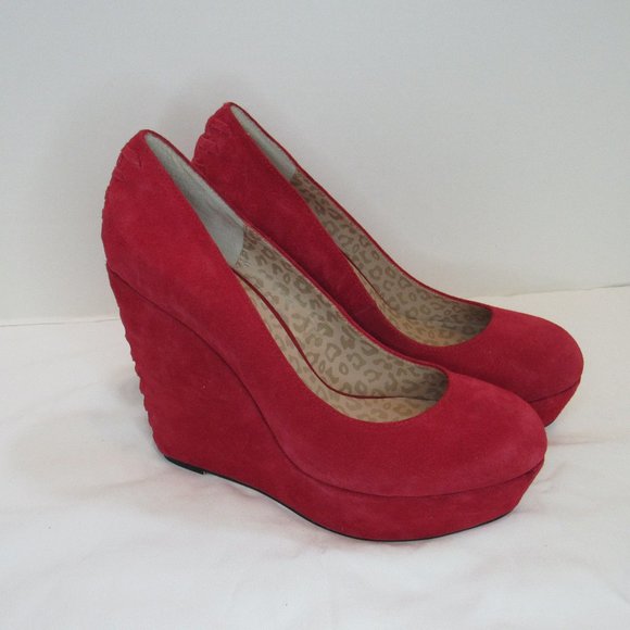 Betsey Johnson Shoes - Betsey Johnson Riley Red Platform Wedge Suede Heels Shoes